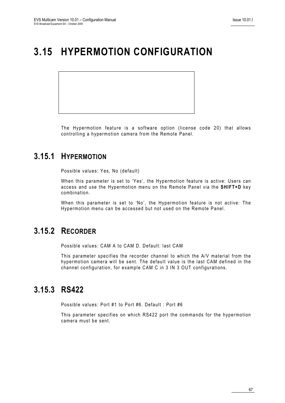 15 hypermotion configuration, 1 hypermotion, 2 recorder | 3 rs422, Ypermotion, Ecorder | EVS MulticamLSM Version 10.01 - October 2009 Configuration Manual User Manual | Page 74 / 93