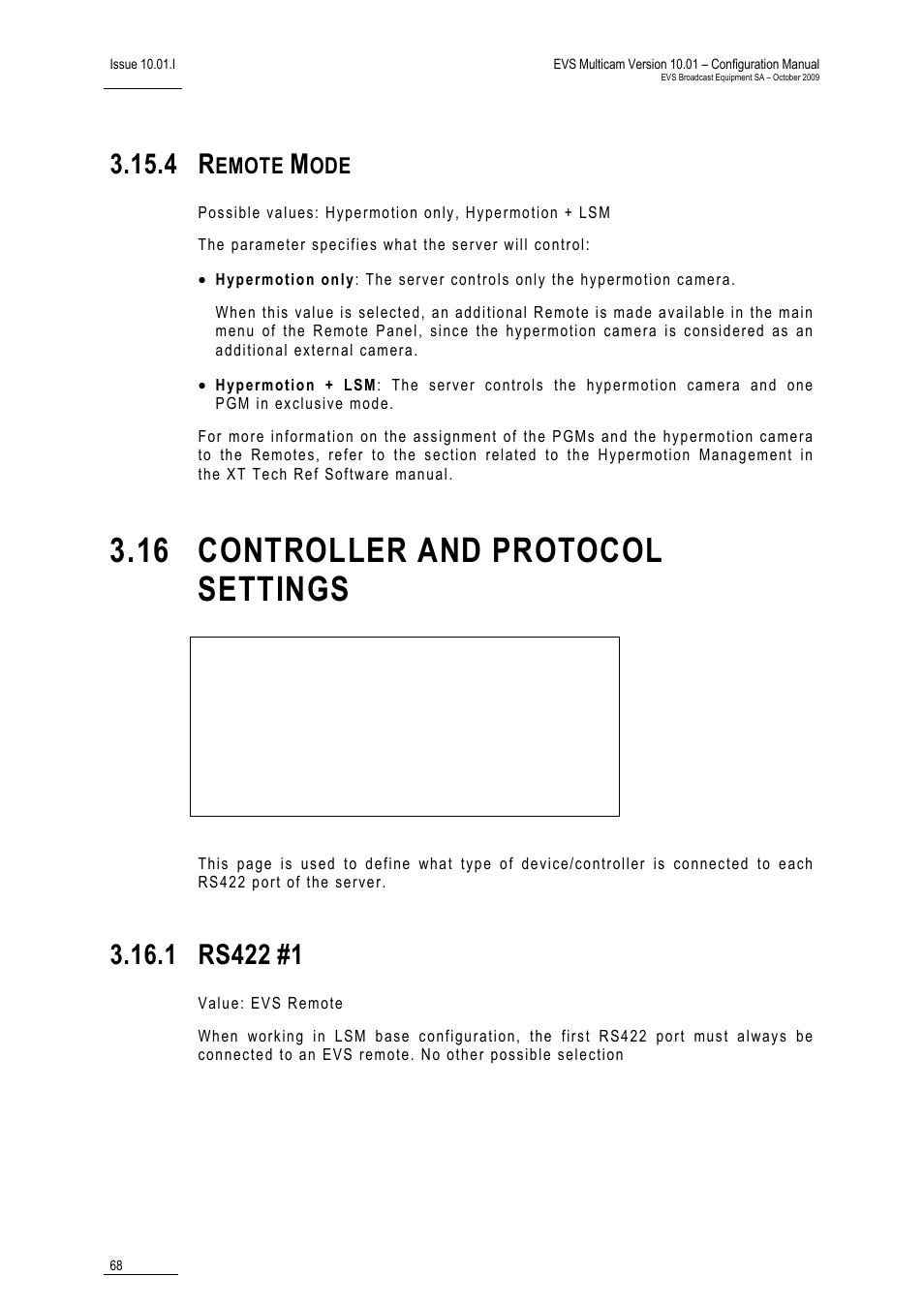 4 remote mode, 16 controller and protocol settings, 1 rs422 #1 | Ttings, 1 rs422, Emote | EVS MulticamLSM Version 10.01 - October 2009 Configuration Manual User Manual | Page 75 / 93