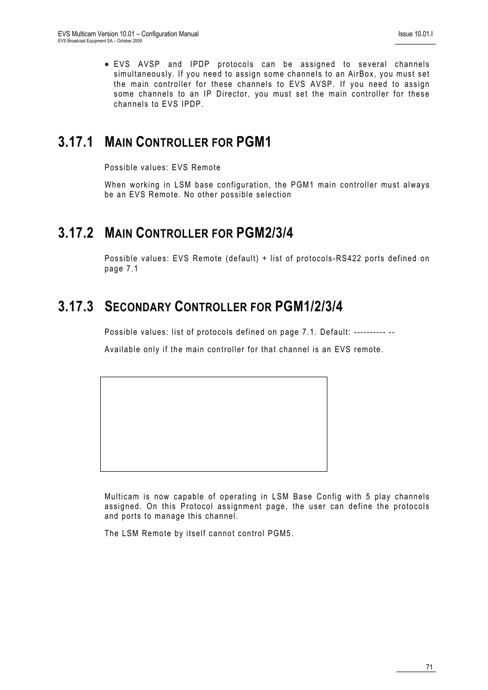 1 main controller for pgm1, 2 main controller for pgm2/3/4, 3 secondary controller for pgm1/2/3/4 | Pgm1, Pgm2/3/4, Pgm1/2/3/4, Ontroller for, Econdary | EVS MulticamLSM Version 10.01 - October 2009 Configuration Manual User Manual | Page 78 / 93