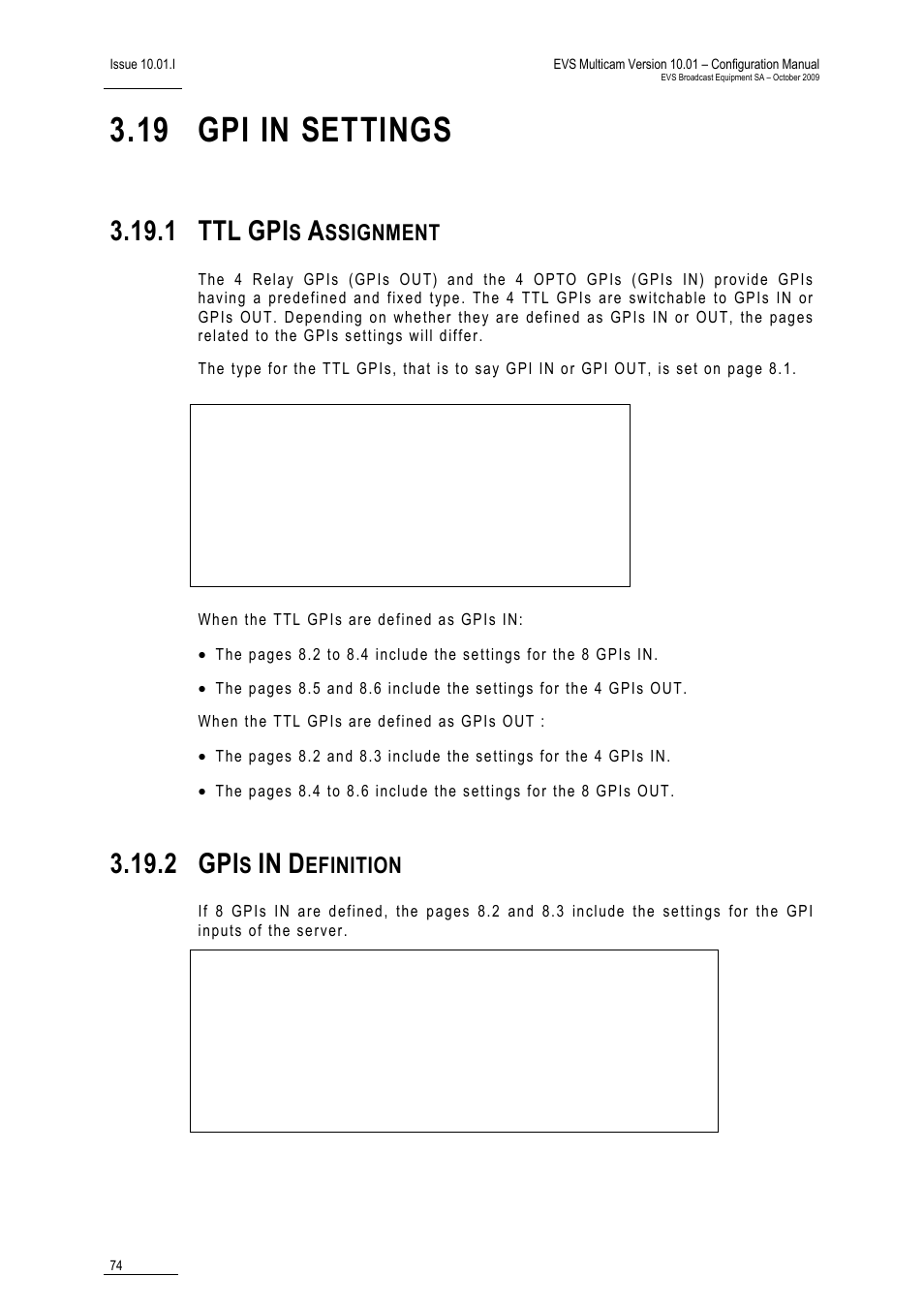 19 gpi in settings, 1 ttl gpis assignment, 2 gpis in definition | 1 ttl, 2 gpi, Ssignment, Efinition | EVS MulticamLSM Version 10.01 - October 2009 Configuration Manual User Manual | Page 81 / 93