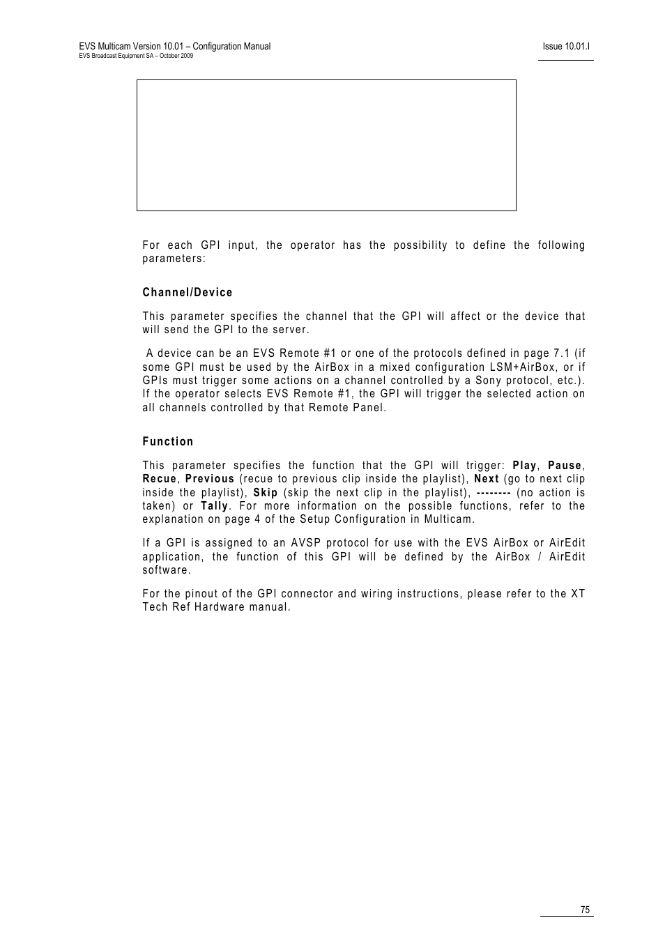 Channel/device, Function | EVS MulticamLSM Version 10.01 - October 2009 Configuration Manual User Manual | Page 82 / 93