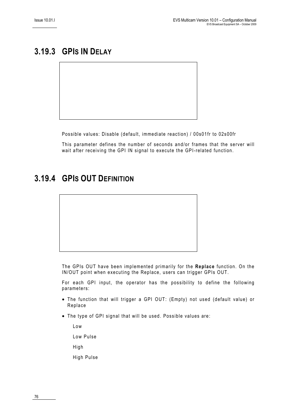 3 gpis in delay, 4 gpis out definition, 3 gpi | 4 gpi, Elay, Efinition | EVS MulticamLSM Version 10.01 - October 2009 Configuration Manual User Manual | Page 83 / 93