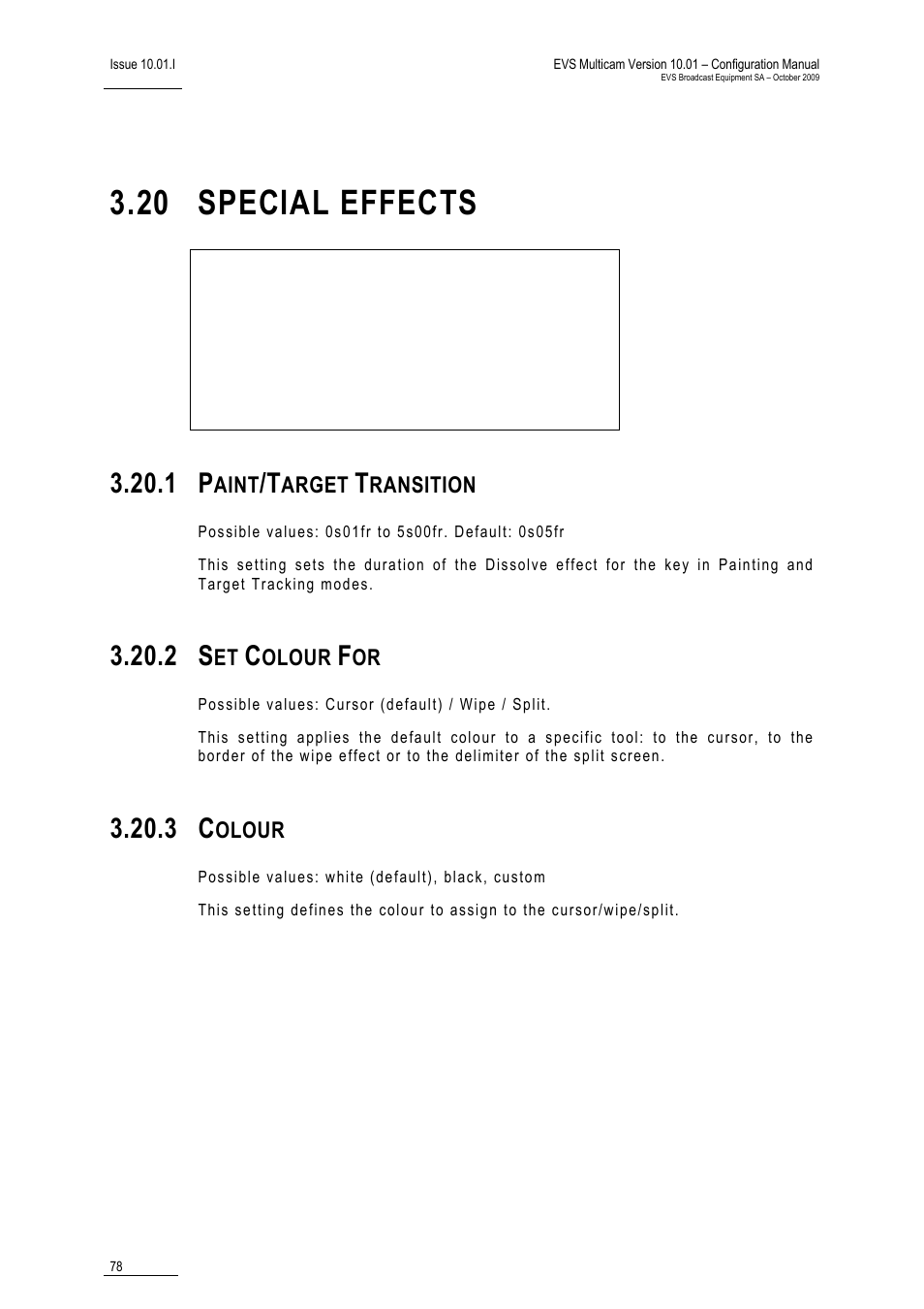 20 special effects, 1 paint/target transition, 2 set colour for | 3 colour | EVS MulticamLSM Version 10.01 - October 2009 Configuration Manual User Manual | Page 85 / 93