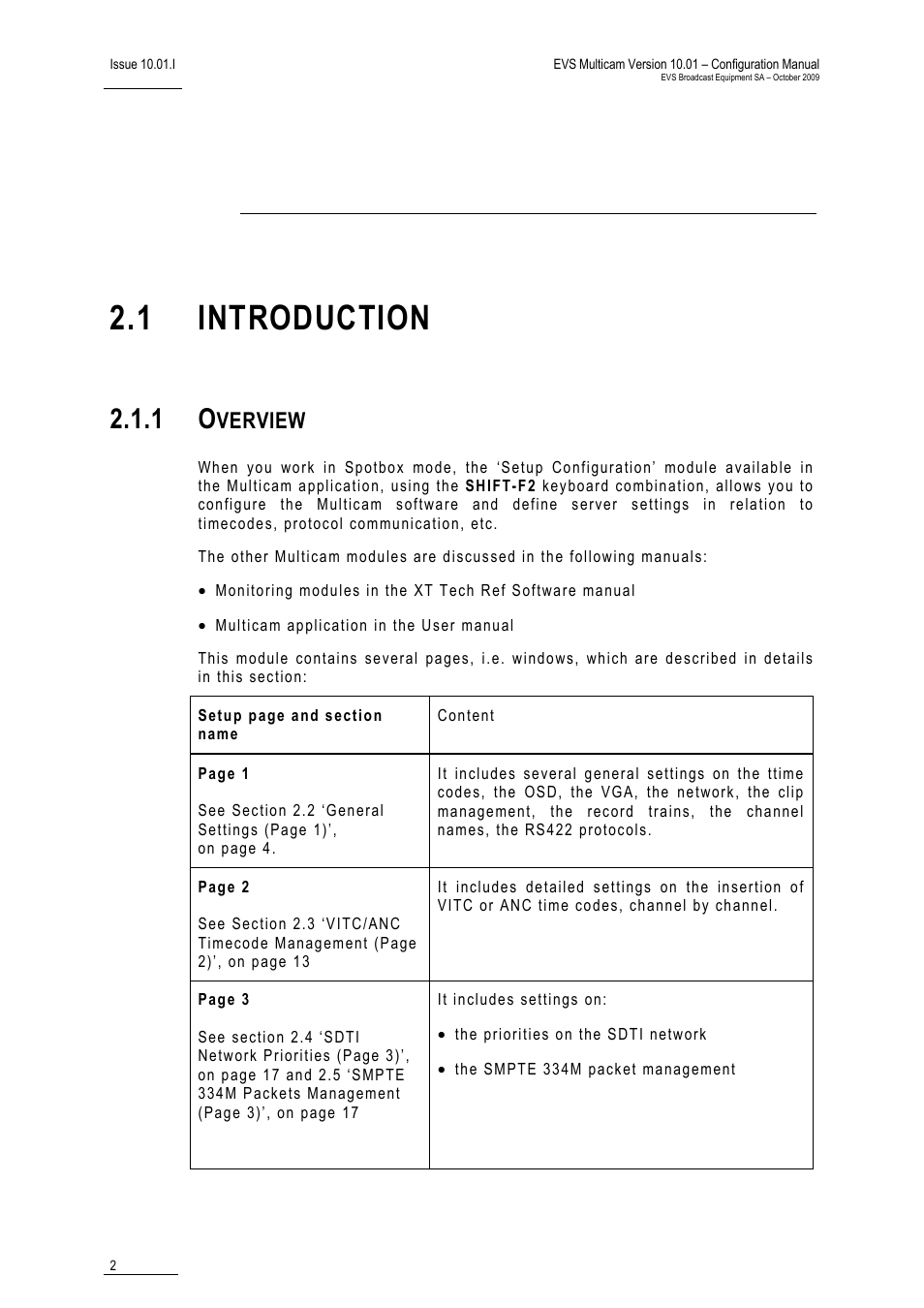 Setup in multicam, 1 introduction, 1 overview | Verview | EVS MulticamLSM Version 10.01 - October 2009 Configuration Manual User Manual | Page 9 / 93