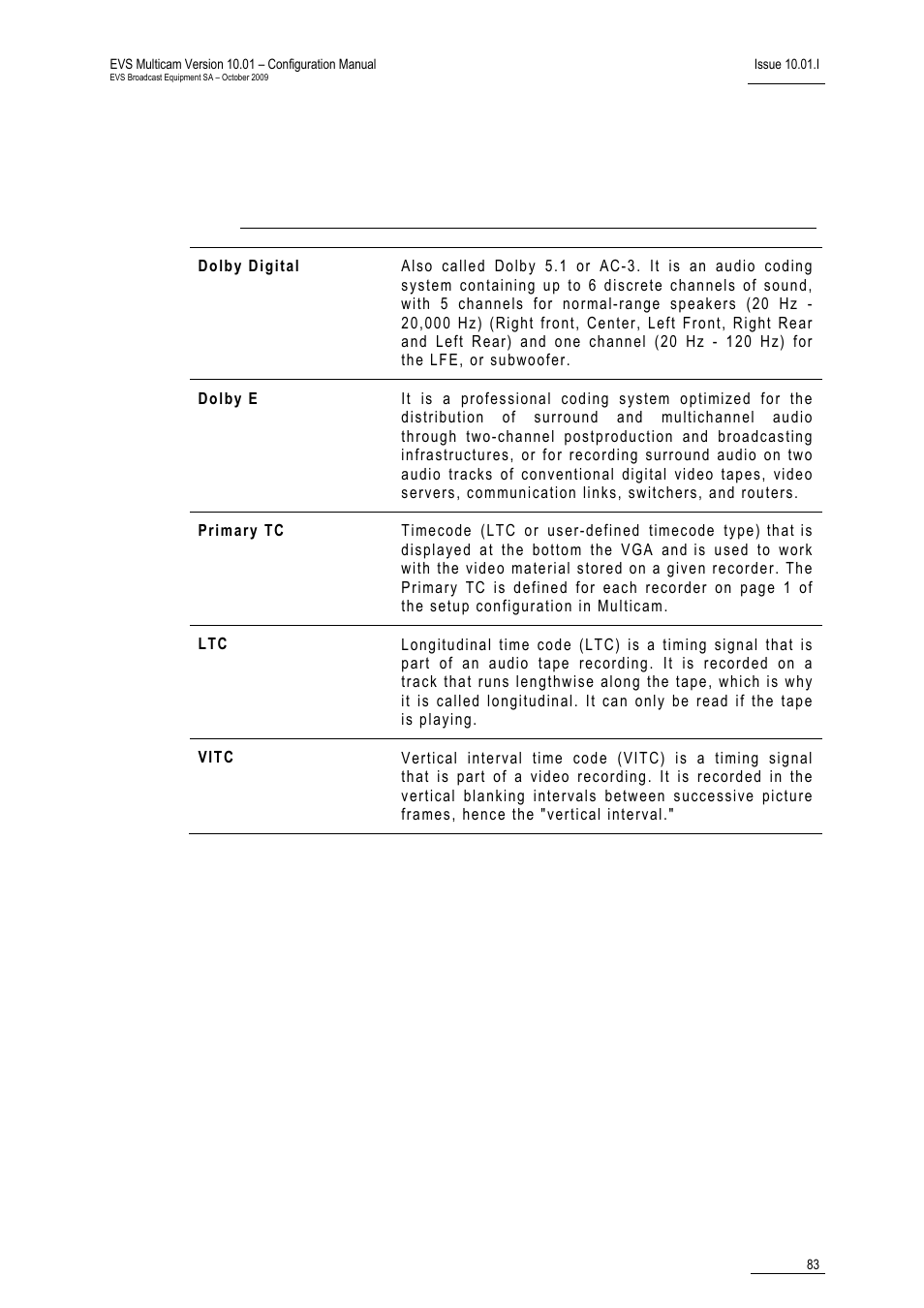 Glossary | EVS MulticamLSM Version 10.01 - October 2009 Configuration Manual User Manual | Page 90 / 93
