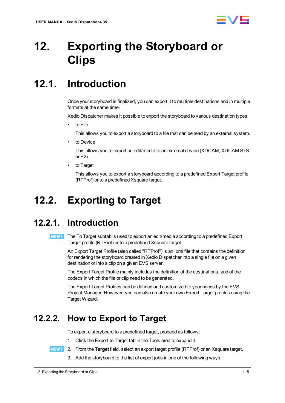 Exporting the storyboard or clips, Introduction, Exporting to target | How to export to target, Exporting the storyboard | EVS Xedio Dispatcher Version 4.35 - October 2013 User Manual User Manual | Page 125 / 136