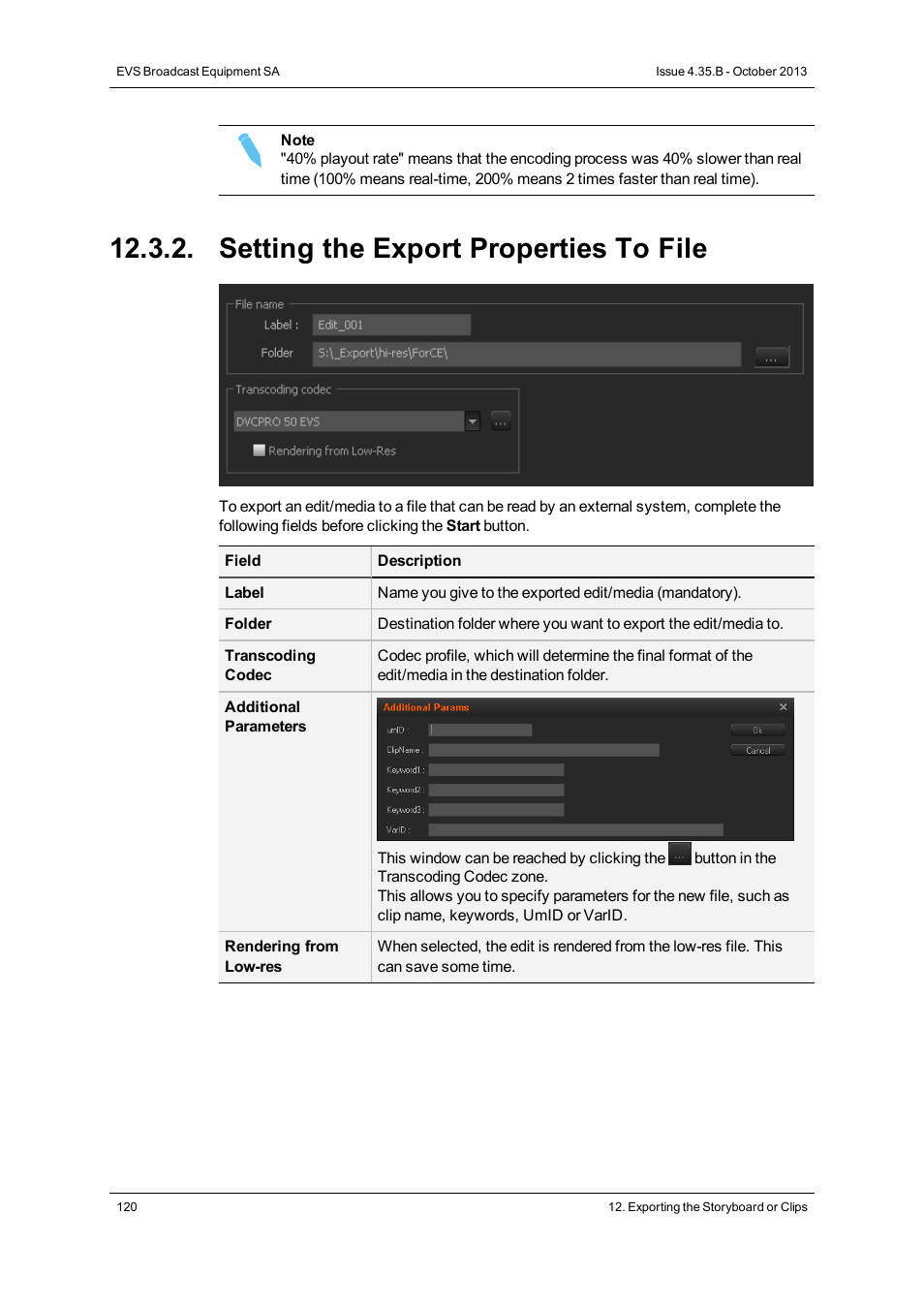 Setting the export properties to file | EVS Xedio Dispatcher Version 4.35 - October 2013 User Manual User Manual | Page 130 / 136