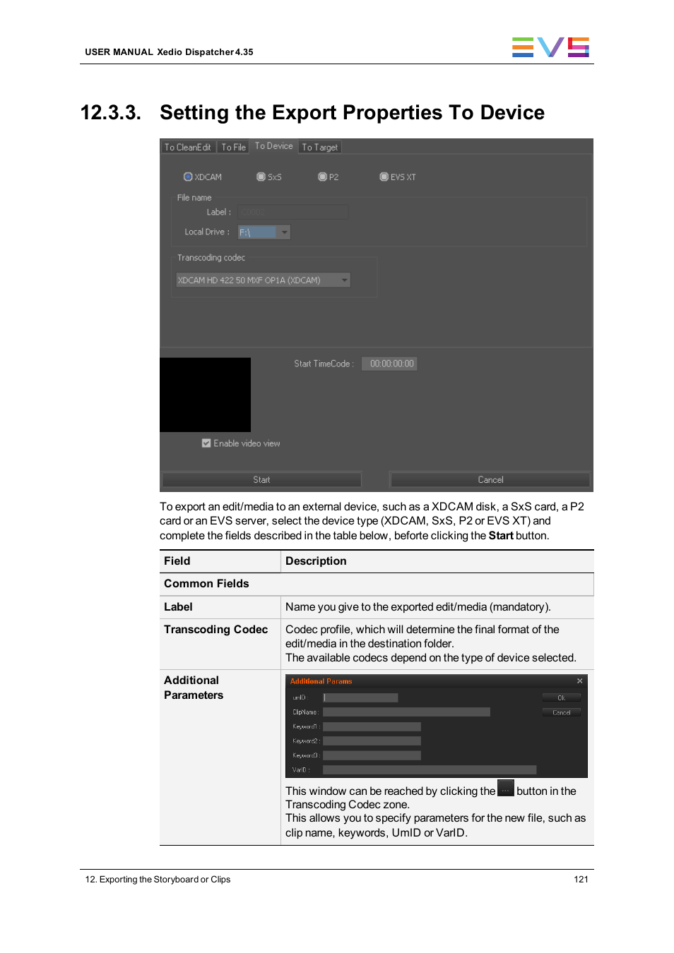 Setting the export properties to device | EVS Xedio Dispatcher Version 4.35 - October 2013 User Manual User Manual | Page 131 / 136