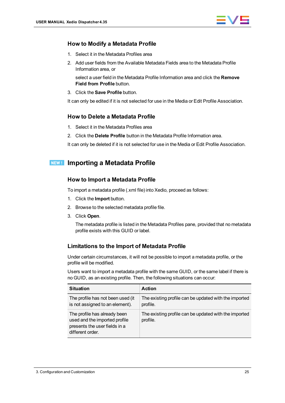 Importing a metadata profile | EVS Xedio Dispatcher Version 4.35 - October 2013 User Manual User Manual | Page 35 / 136