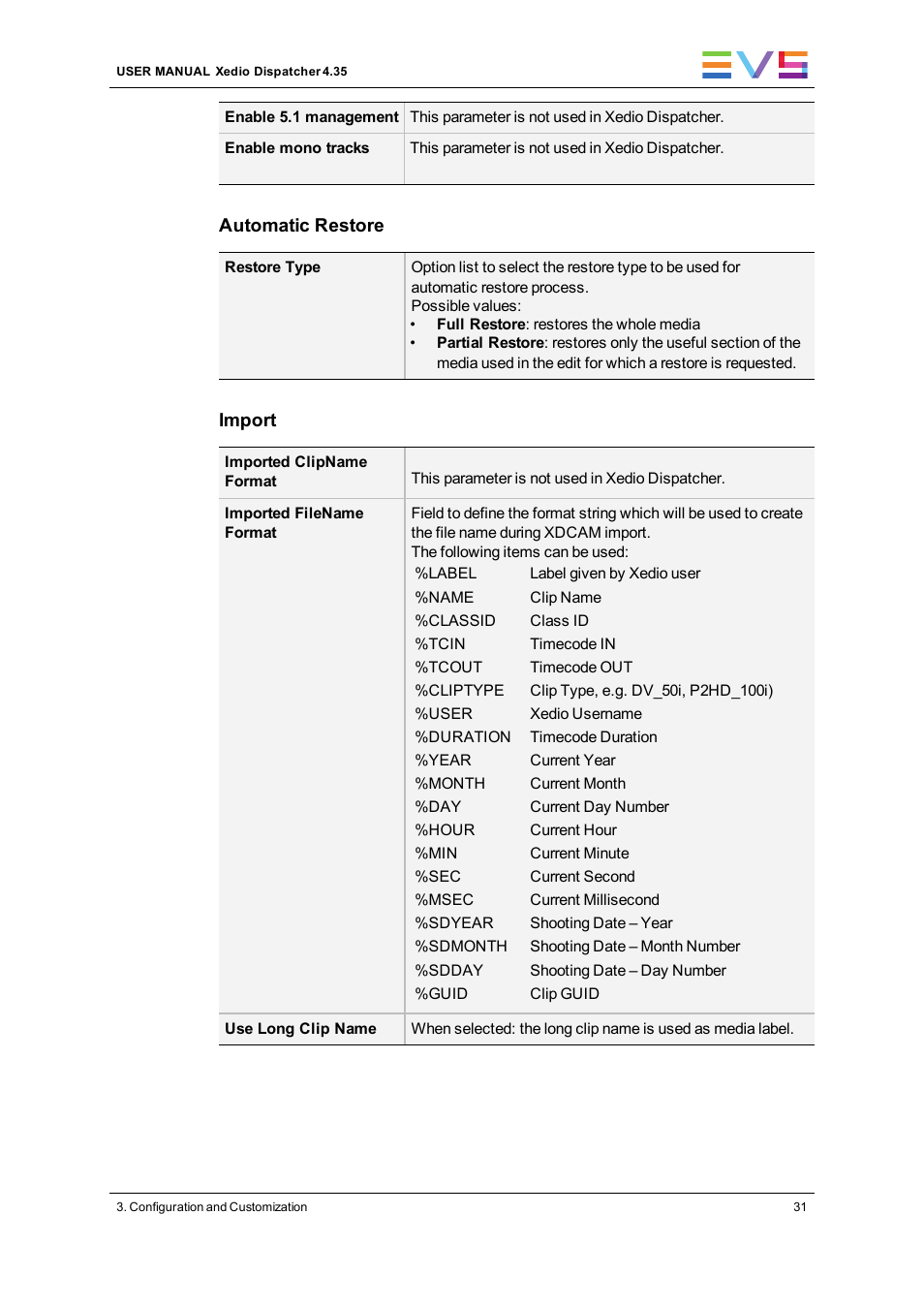 EVS Xedio Dispatcher Version 4.35 - October 2013 User Manual User Manual | Page 41 / 136