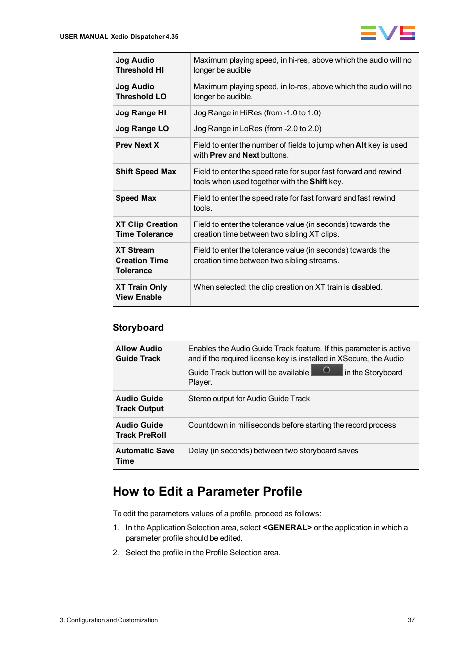 How to edit a parameter profile | EVS Xedio Dispatcher Version 4.35 - October 2013 User Manual User Manual | Page 47 / 136