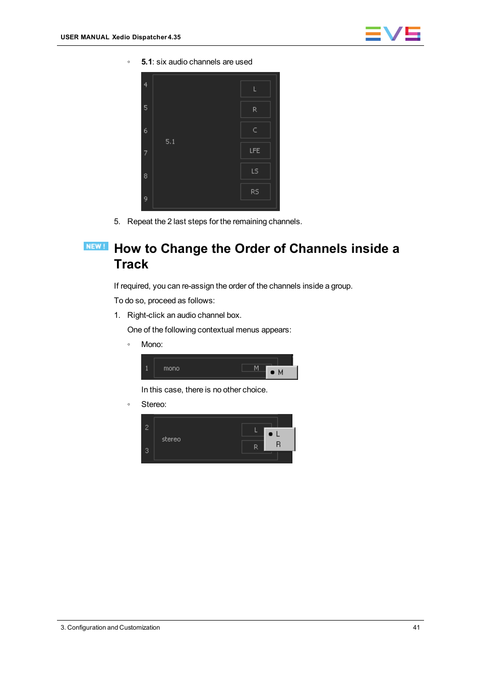 How to change the order of channels inside a track | EVS Xedio Dispatcher Version 4.35 - October 2013 User Manual User Manual | Page 51 / 136