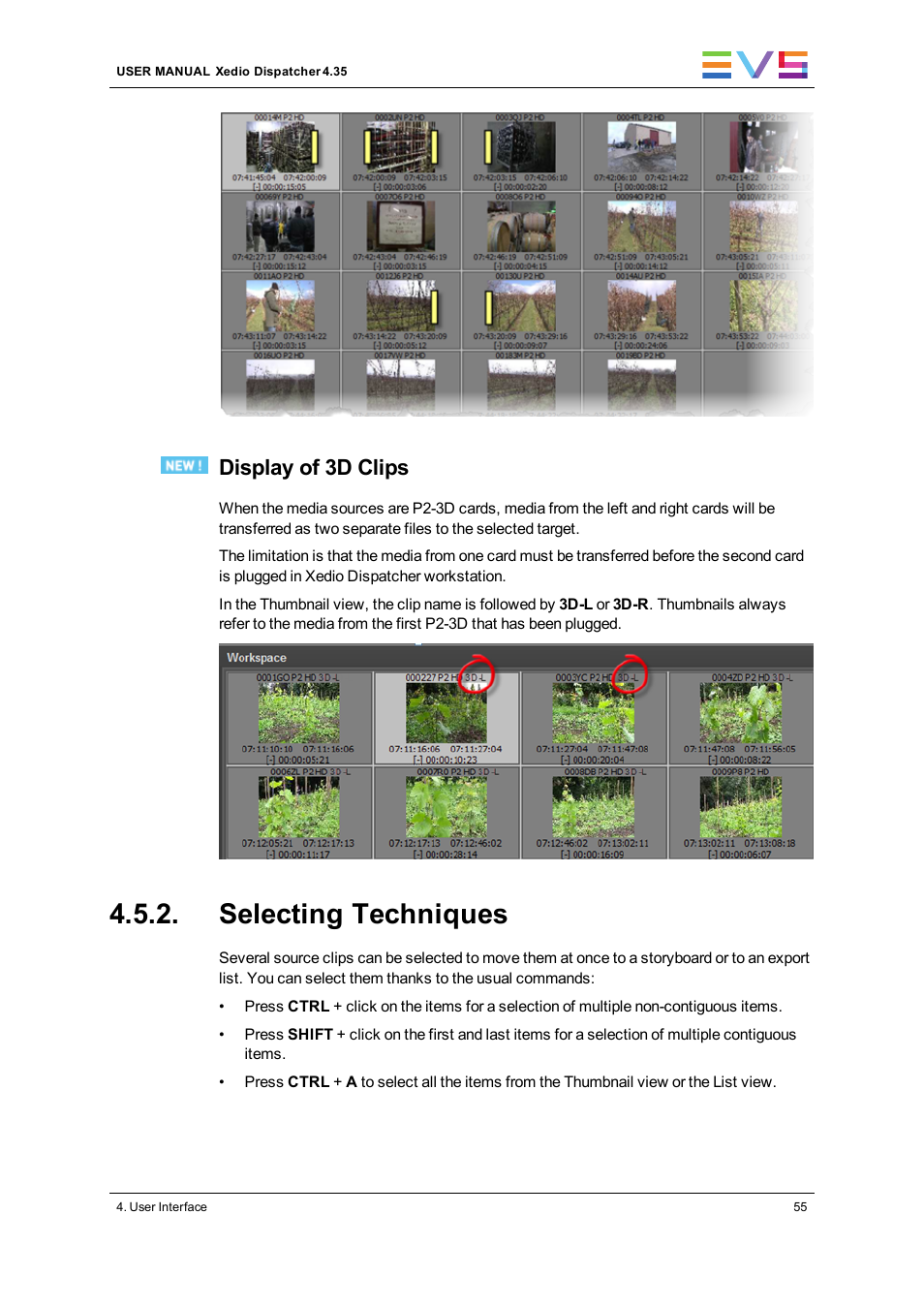 Selecting techniques, Display of 3d clips | EVS Xedio Dispatcher Version 4.35 - October 2013 User Manual User Manual | Page 65 / 136