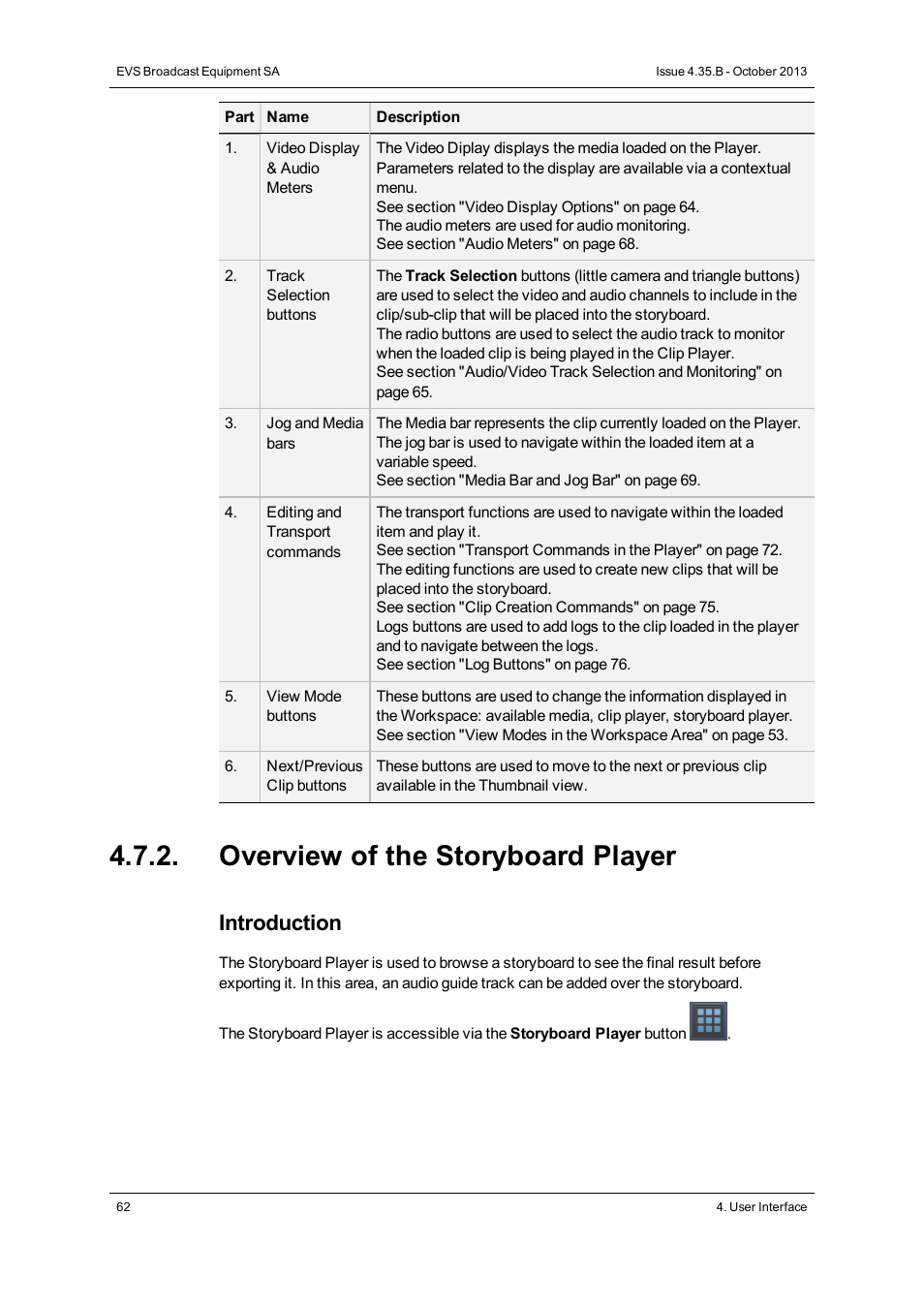 Overview of the storyboard player, Introduction | EVS Xedio Dispatcher Version 4.35 - October 2013 User Manual User Manual | Page 72 / 136