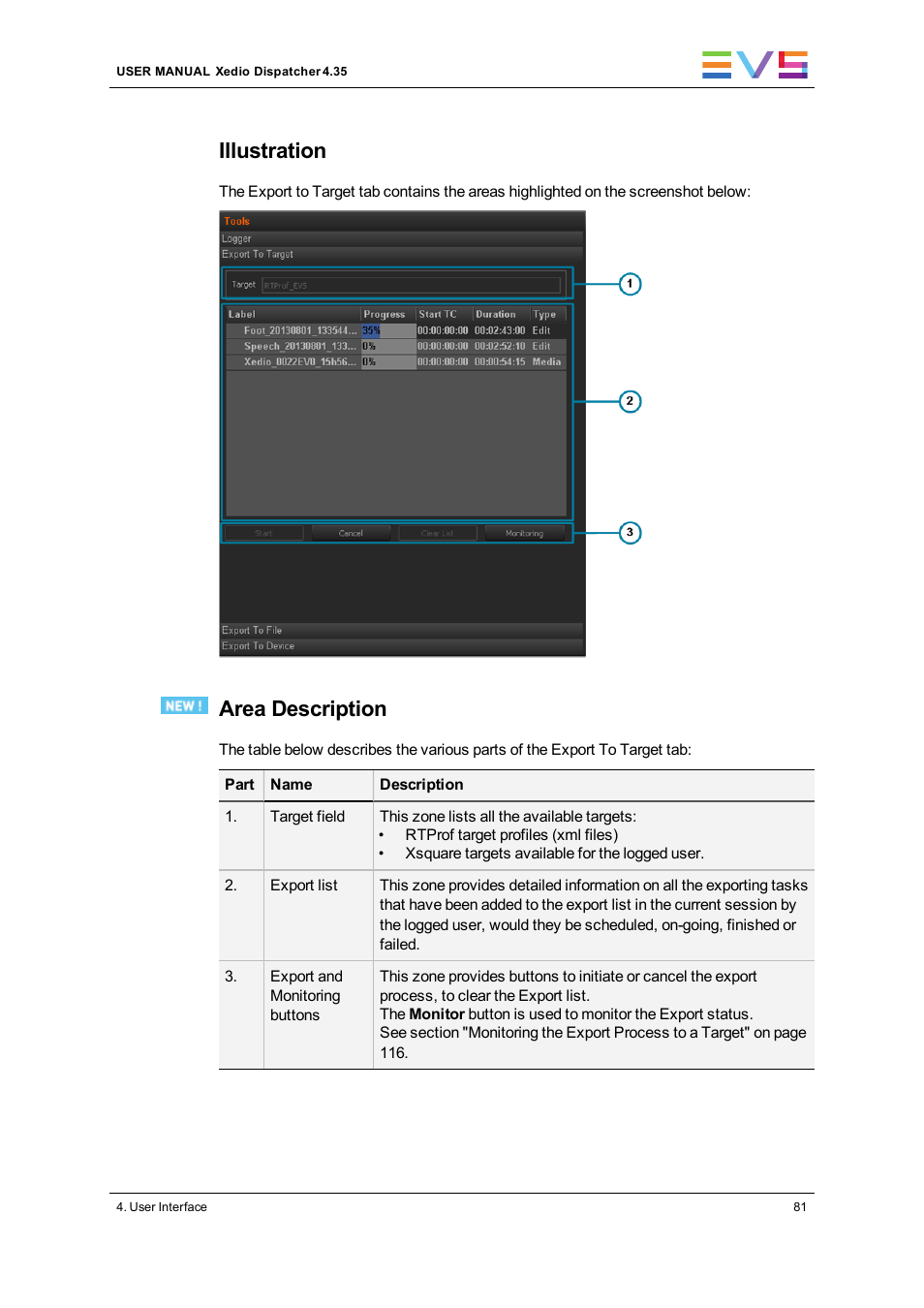 Illustration, Area description | EVS Xedio Dispatcher Version 4.35 - October 2013 User Manual User Manual | Page 91 / 136