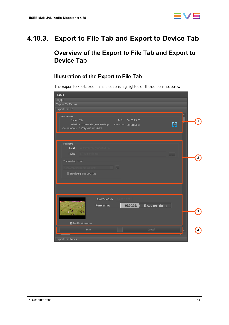 Export to file tab and export to device tab, Illustration of the export to file tab | EVS Xedio Dispatcher Version 4.35 - October 2013 User Manual User Manual | Page 93 / 136