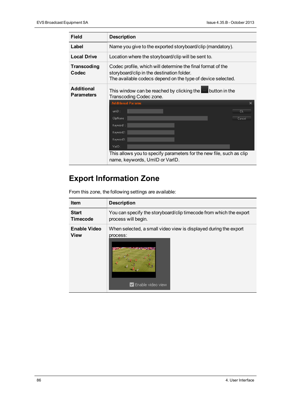 Export information zone | EVS Xedio Dispatcher Version 4.35 - October 2013 User Manual User Manual | Page 96 / 136