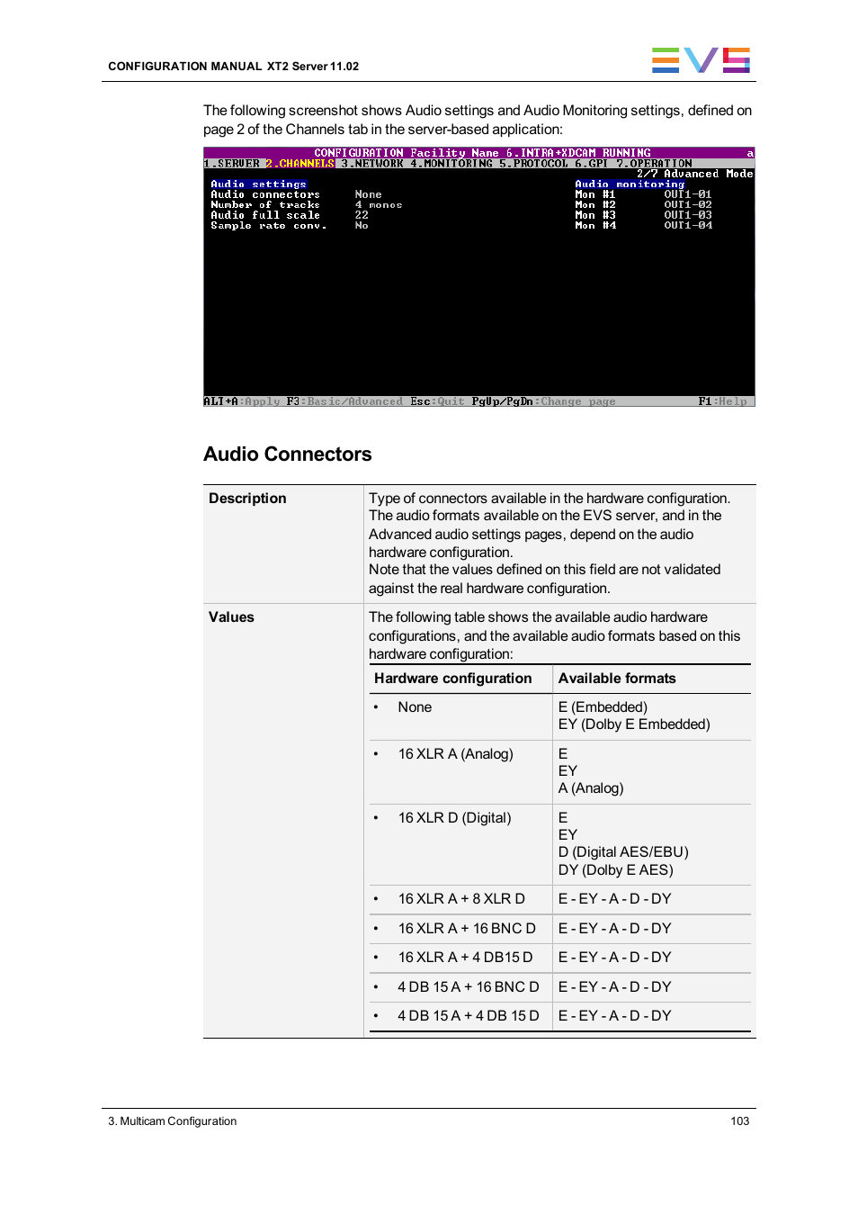 Audio connectors | EVS XT2 Version 11.02 - July 2013 Configuration Manual User Manual | Page 111 / 220