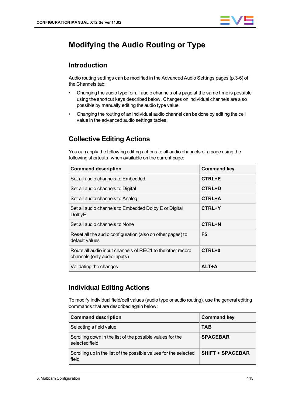 Modifying the audio routing or type, Introduction, Collective editing actions | Individual editing actions | EVS XT2 Version 11.02 - July 2013 Configuration Manual User Manual | Page 123 / 220