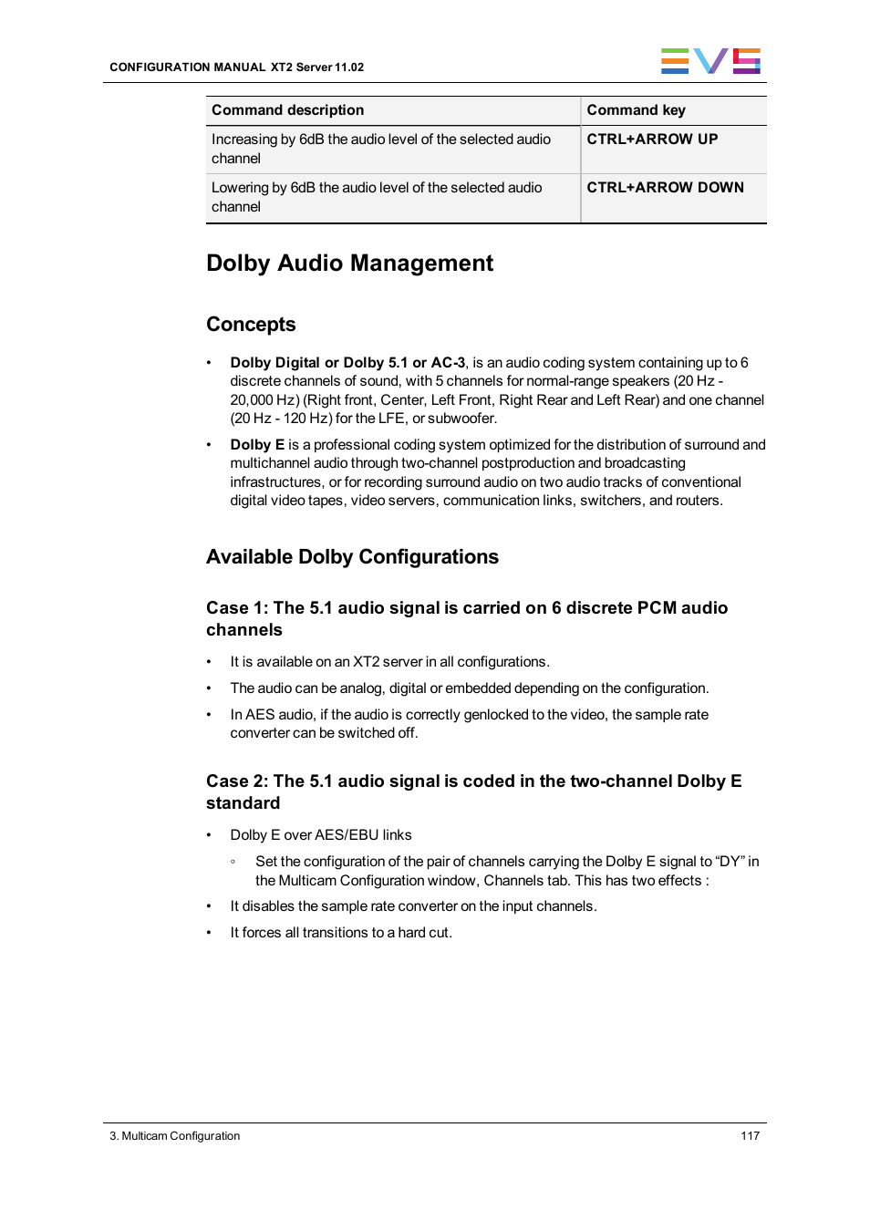 Dolby audio management, Concepts, Available dolby configurations | EVS XT2 Version 11.02 - July 2013 Configuration Manual User Manual | Page 125 / 220