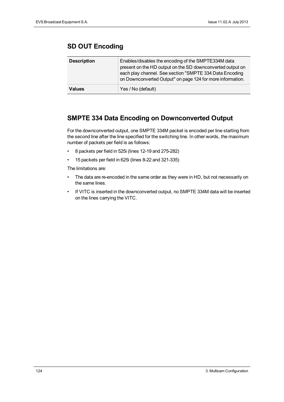 Sd out encoding, Smpte 334 data encoding on downconverted output | EVS XT2 Version 11.02 - July 2013 Configuration Manual User Manual | Page 132 / 220