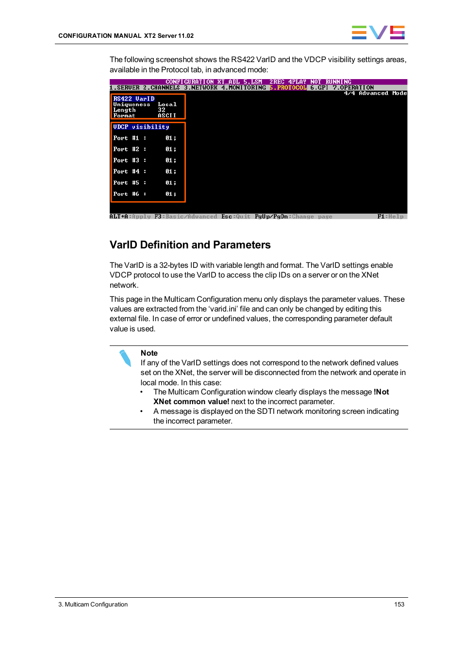 Varid definition and parameters | EVS XT2 Version 11.02 - July 2013 Configuration Manual User Manual | Page 161 / 220