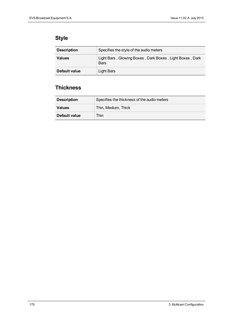Style, Thickness | EVS XT2 Version 11.02 - July 2013 Configuration Manual User Manual | Page 178 / 220