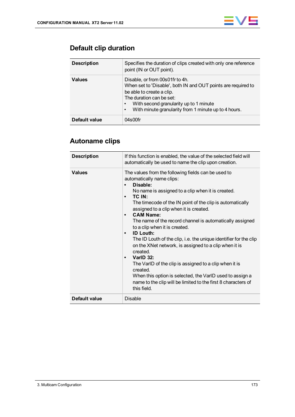Default clip duration, Autoname clips | EVS XT2 Version 11.02 - July 2013 Configuration Manual User Manual | Page 181 / 220