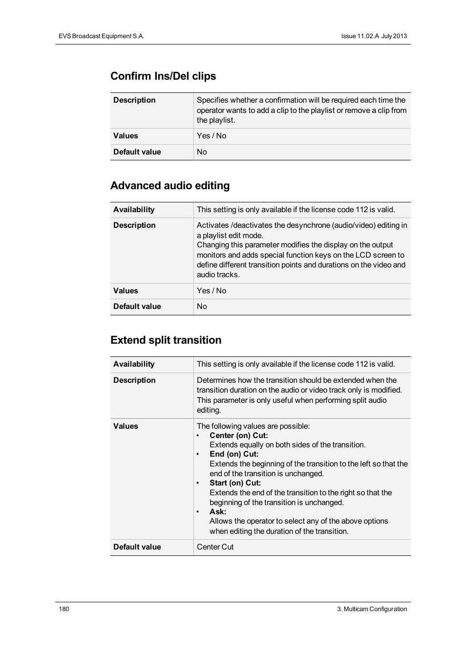 Confirm ins/del clips, Advanced audio editing, Extend split transition | EVS XT2 Version 11.02 - July 2013 Configuration Manual User Manual | Page 188 / 220