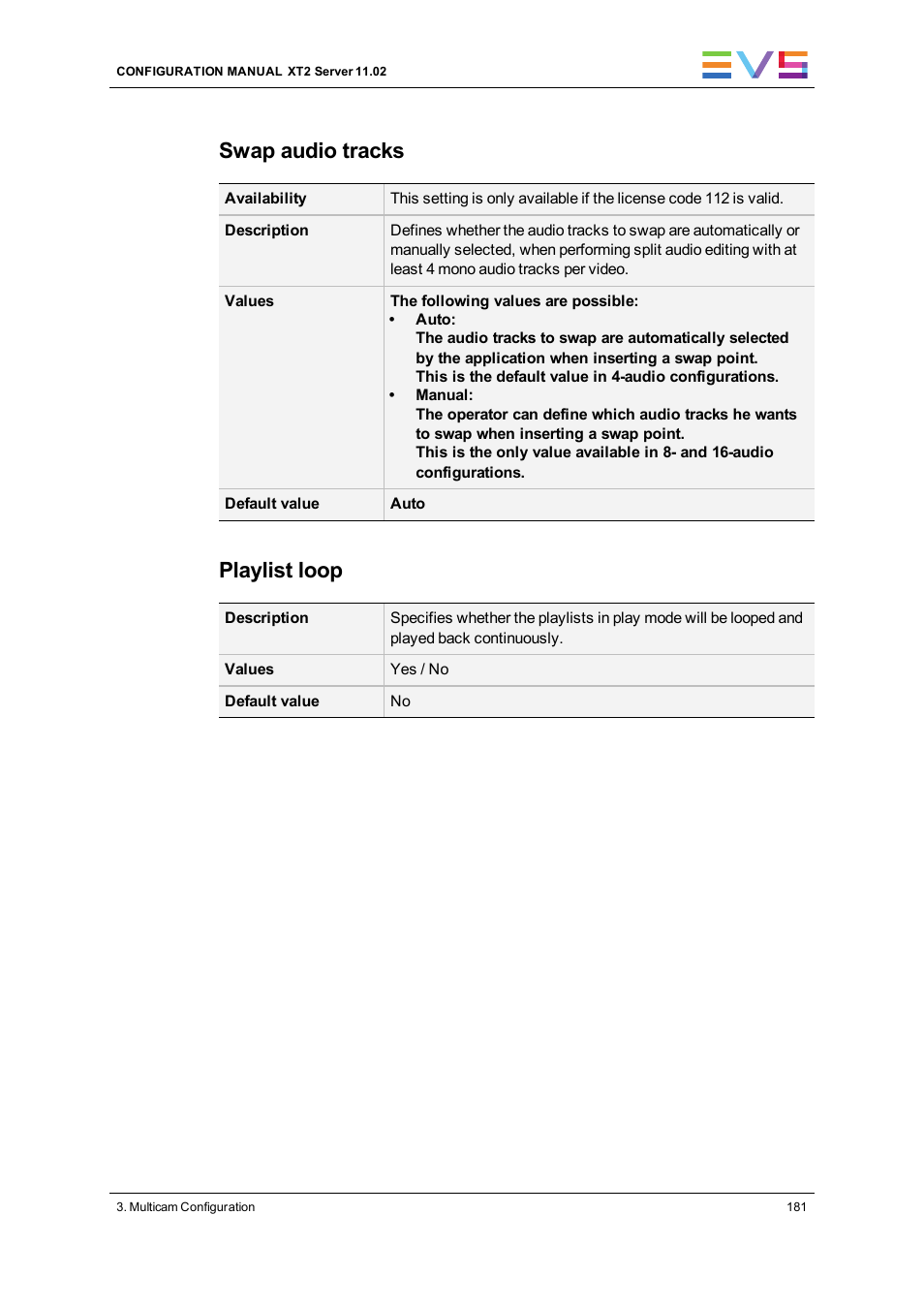 Swap audio tracks, Playlist loop | EVS XT2 Version 11.02 - July 2013 Configuration Manual User Manual | Page 189 / 220