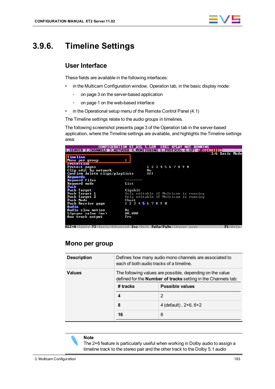Timeline settings, User interface, Mono per group | EVS XT2 Version 11.02 - July 2013 Configuration Manual User Manual | Page 191 / 220