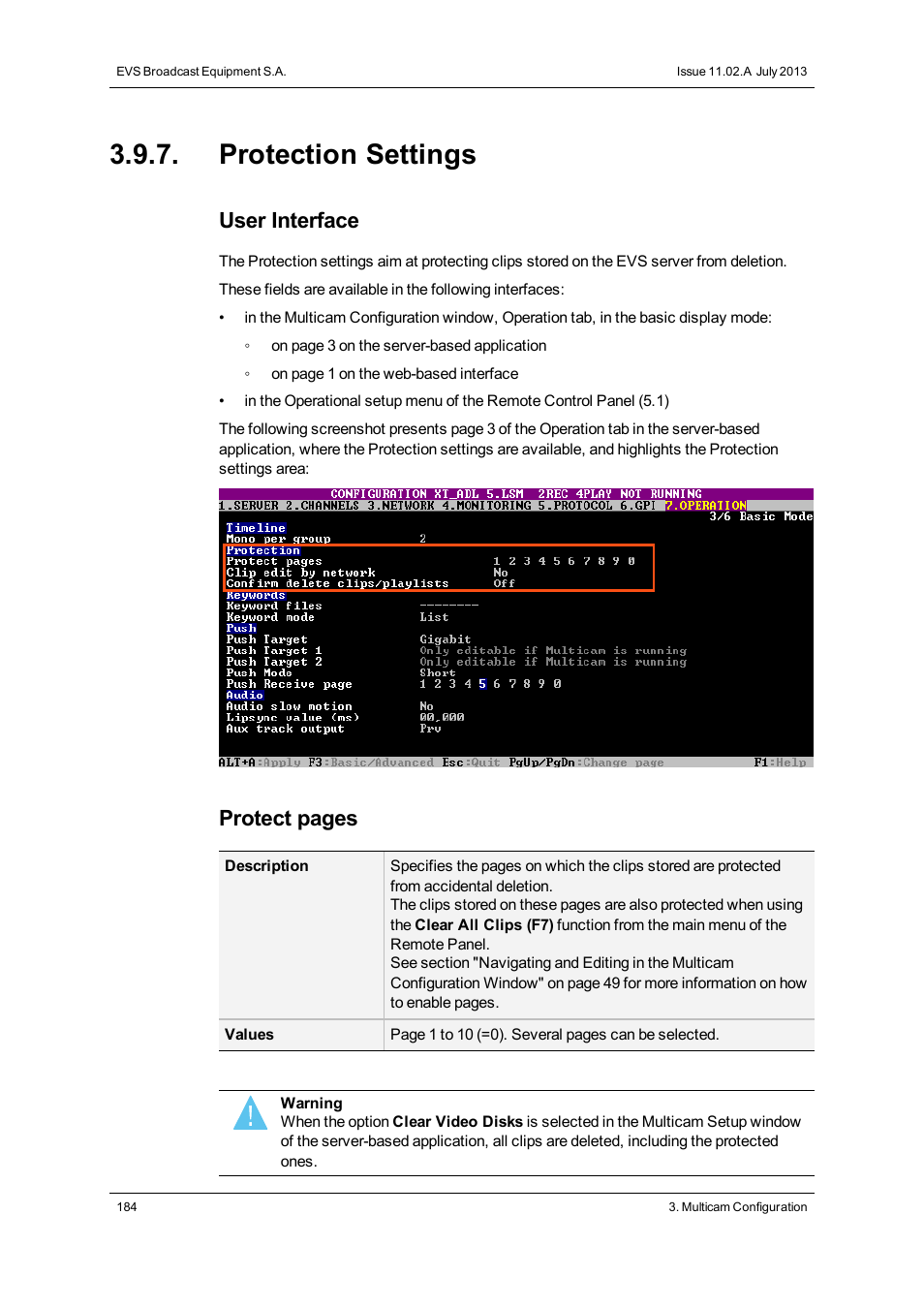 Protection settings, User interface, Protect pages | EVS XT2 Version 11.02 - July 2013 Configuration Manual User Manual | Page 192 / 220