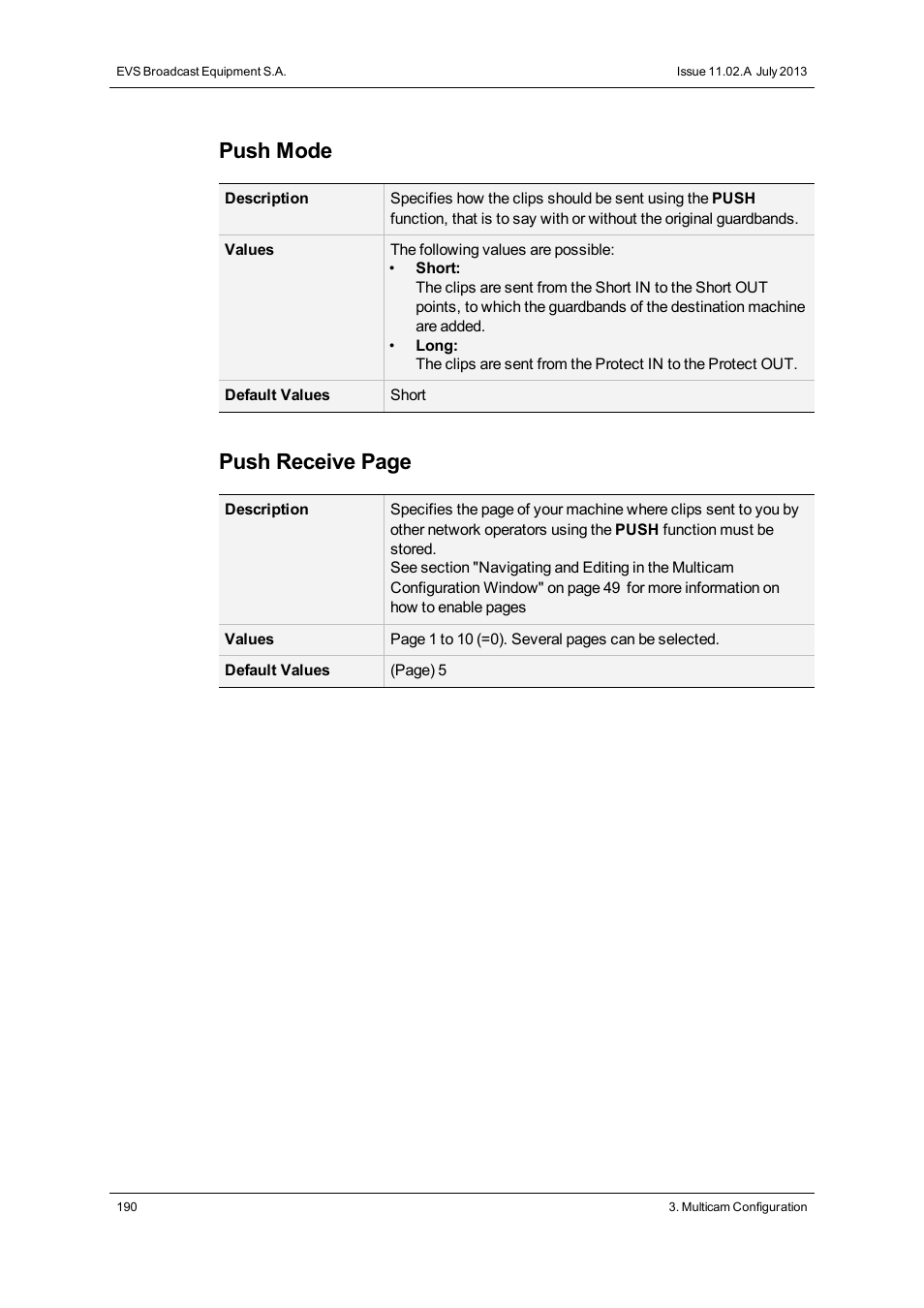 Push mode, Push receive page | EVS XT2 Version 11.02 - July 2013 Configuration Manual User Manual | Page 198 / 220