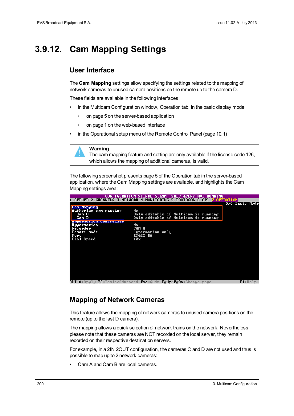 Cam mapping settings, User interface, Mapping of network cameras | EVS XT2 Version 11.02 - July 2013 Configuration Manual User Manual | Page 208 / 220