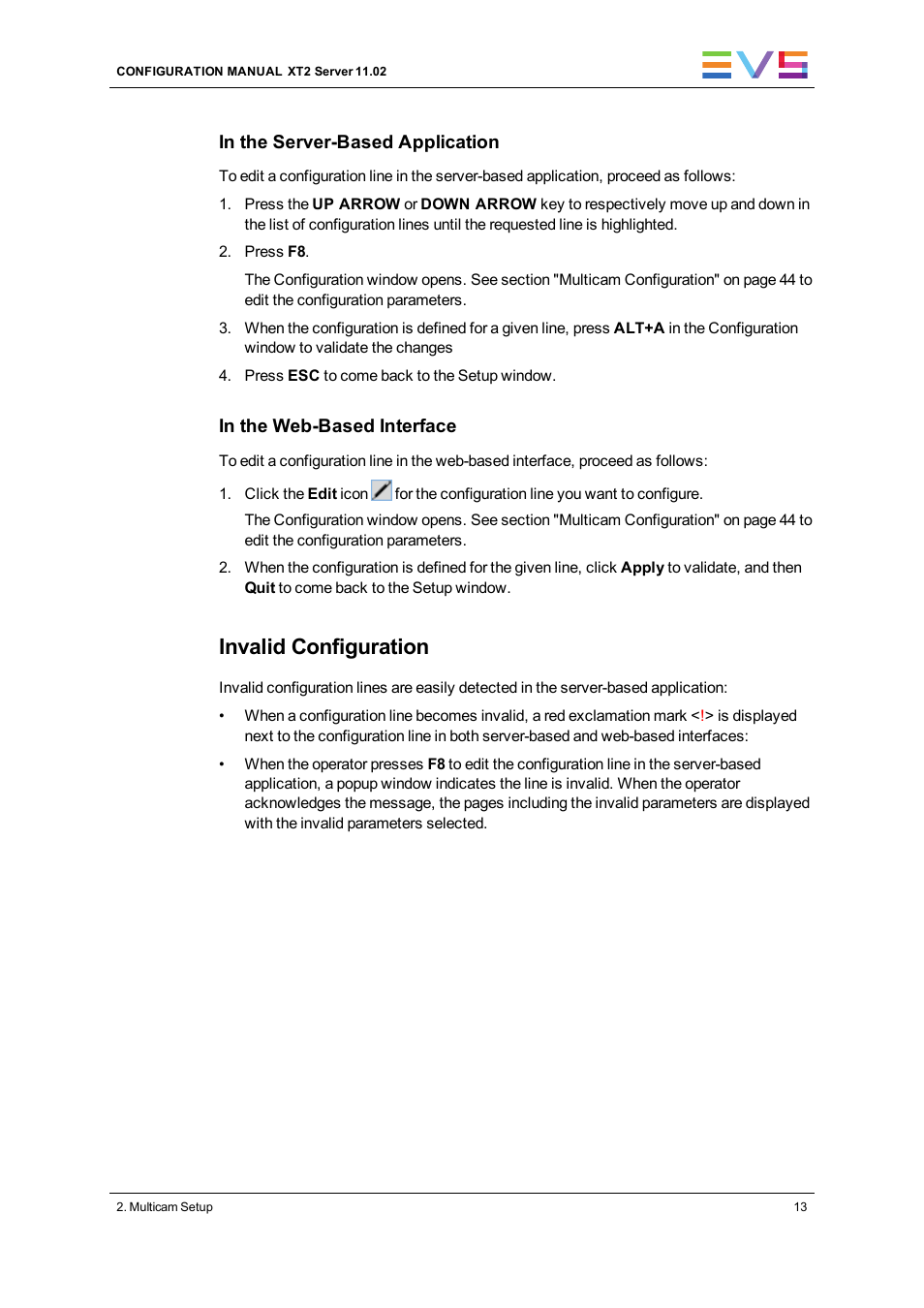 Invalid configuration | EVS XT2 Version 11.02 - July 2013 Configuration Manual User Manual | Page 21 / 220