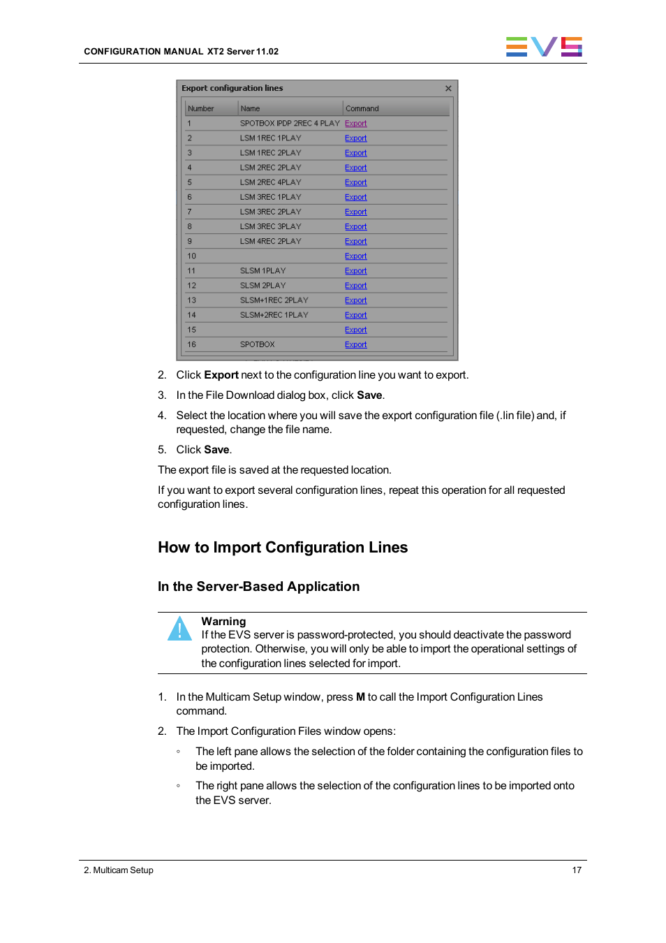 How to import configuration lines | EVS XT2 Version 11.02 - July 2013 Configuration Manual User Manual | Page 25 / 220