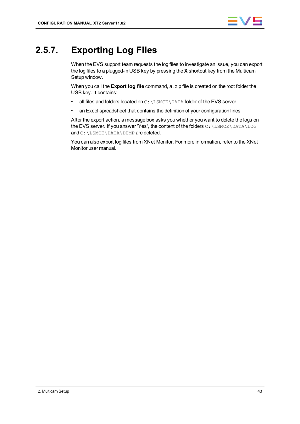 Exporting log files, Export log files | EVS XT2 Version 11.02 - July 2013 Configuration Manual User Manual | Page 51 / 220