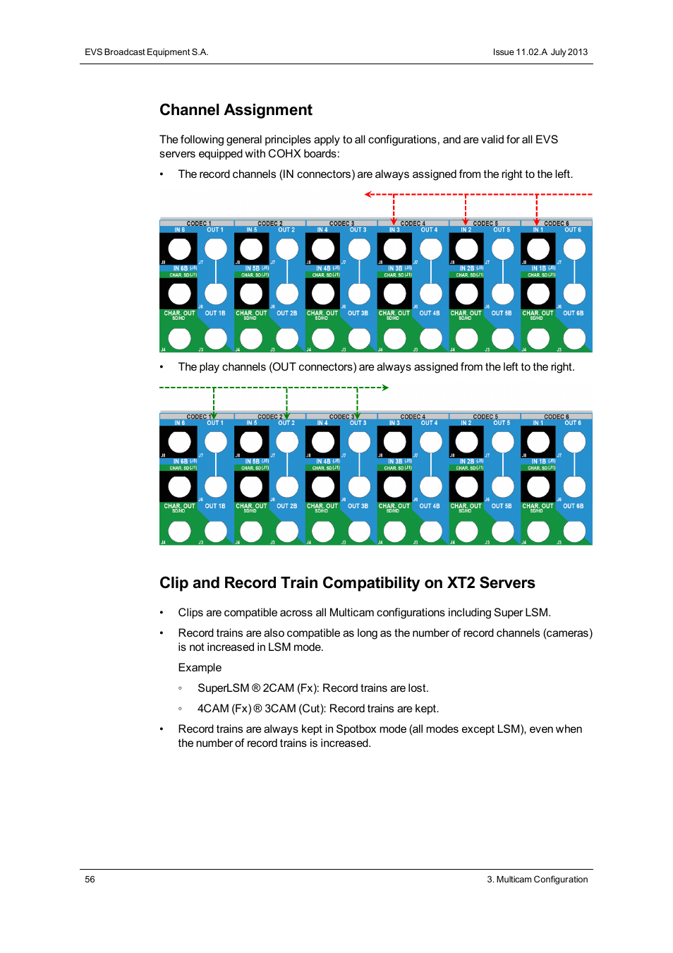 Channel assignment, Clip and record train compatibility on xt2 servers | EVS XT2 Version 11.02 - July 2013 Configuration Manual User Manual | Page 64 / 220