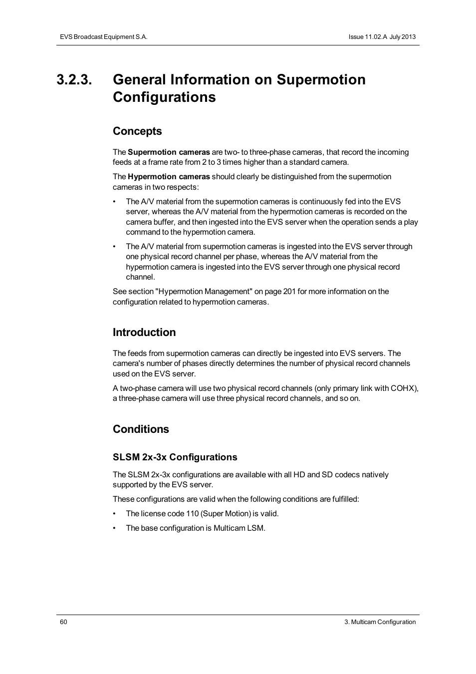 General information on supermotion configurations, Concepts, Introduction | Conditions | EVS XT2 Version 11.02 - July 2013 Configuration Manual User Manual | Page 68 / 220