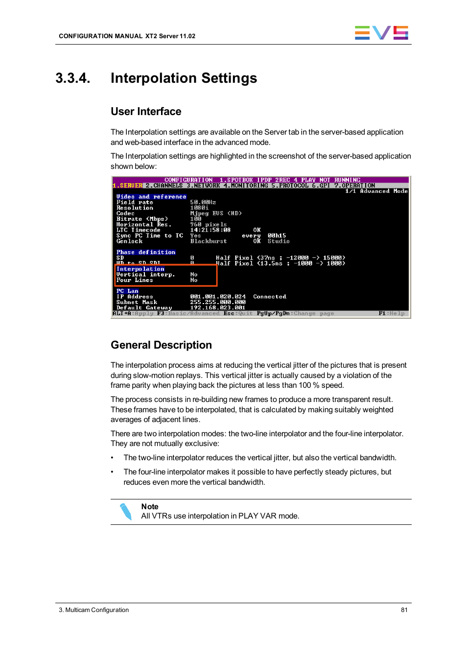 Interpolation settings, User interface, General description | EVS XT2 Version 11.02 - July 2013 Configuration Manual User Manual | Page 89 / 220