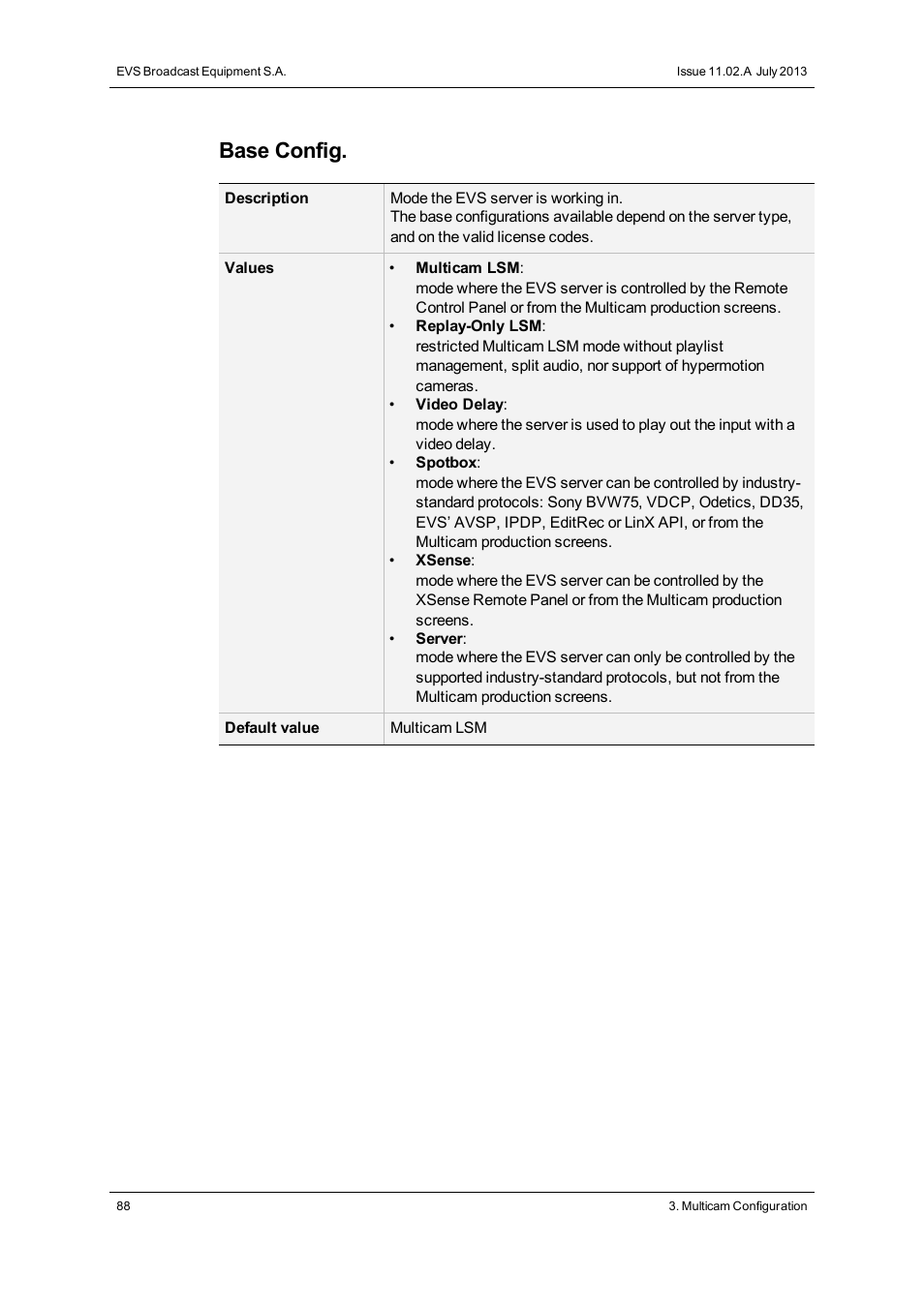 Base config | EVS XT2 Version 11.02 - July 2013 Configuration Manual User Manual | Page 96 / 220