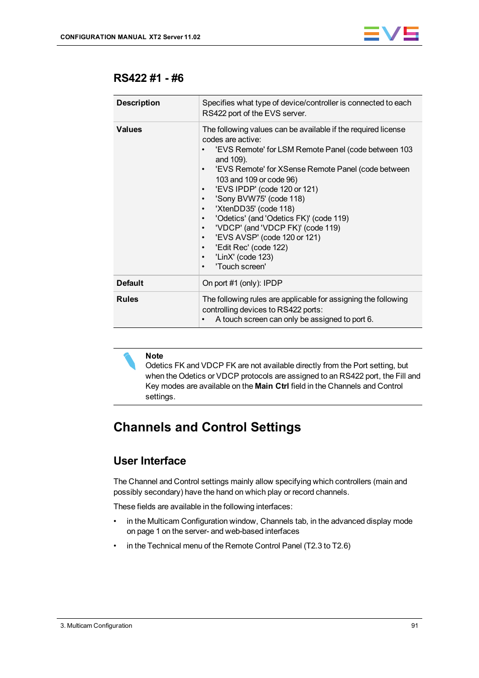 Channels and control settings, User interface | EVS XT2 Version 11.02 - July 2013 Configuration Manual User Manual | Page 99 / 220