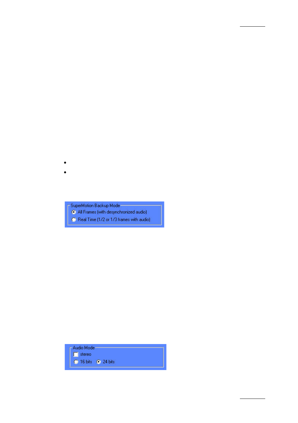 Options, Endless max duration, Default avid ingest device media format | Super motion backup mode, Audio mode | EVS Xfile Version 2.16 - November 2011 User Manual User Manual | Page 135 / 192