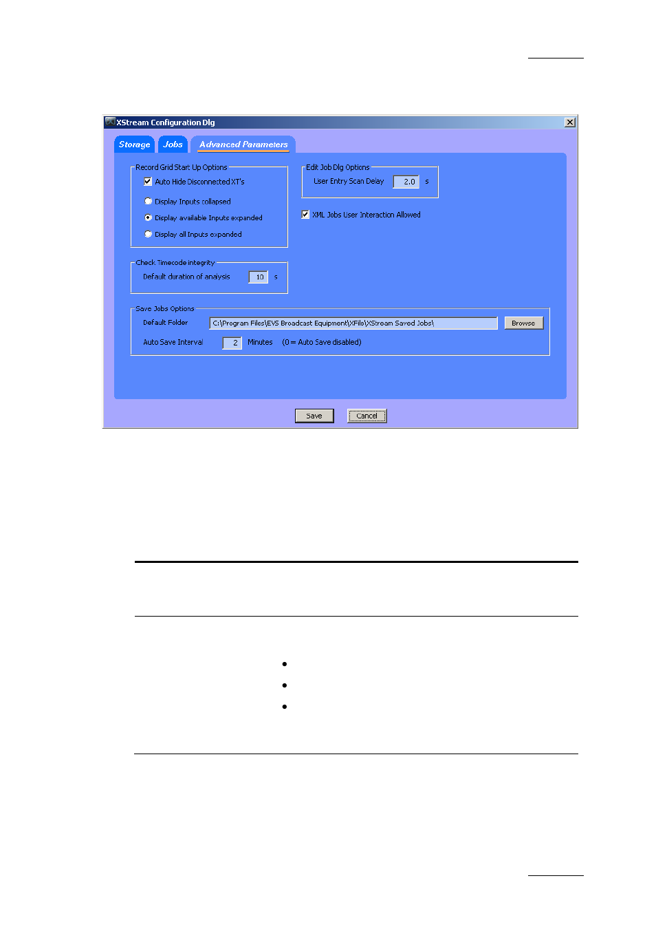 3 advanced parameters tab, Record grid start up options, Advanced parameters tab | Dvanced parameters | EVS Xfile Version 2.16 - November 2011 User Manual User Manual | Page 137 / 192
