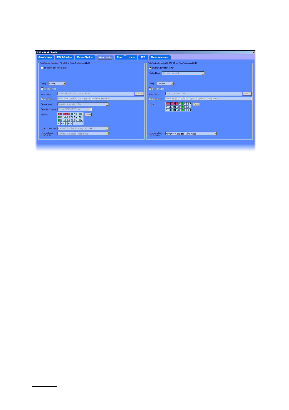 4 tab 4 – scan folder, Auto restore, Enable autorestore at start | Enabling configuration, Scan folder, Tab 4 – scan folder, Older | EVS Xfile Version 2.16 - November 2011 User Manual User Manual | Page 40 / 192