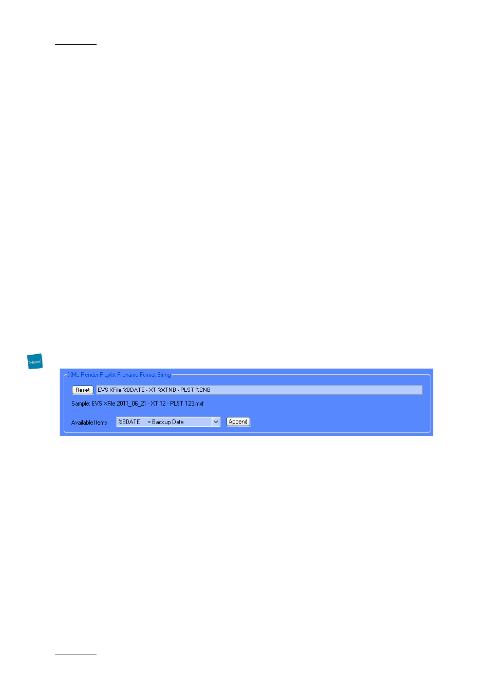 Xml backup filename format string, Xml grab filename format string, Xml render playlist filename format string | EVS Xfile Version 2.16 - November 2011 User Manual User Manual | Page 52 / 192