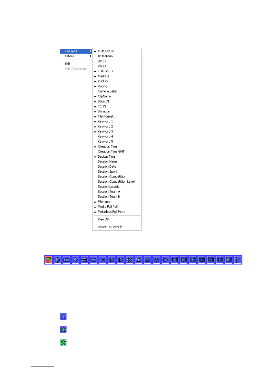 Selecting columns in the xfile list, Filters | EVS Xfile Version 2.16 - November 2011 User Manual User Manual | Page 58 / 192