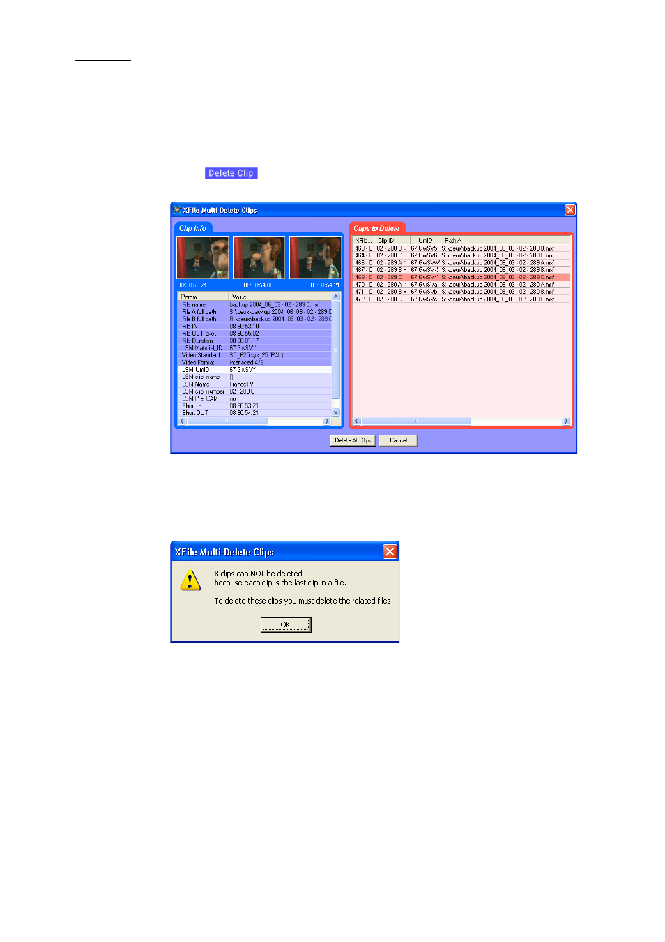 How to perform a multi-selection to delete clips | EVS Xfile Version 2.16 - November 2011 User Manual User Manual | Page 98 / 192