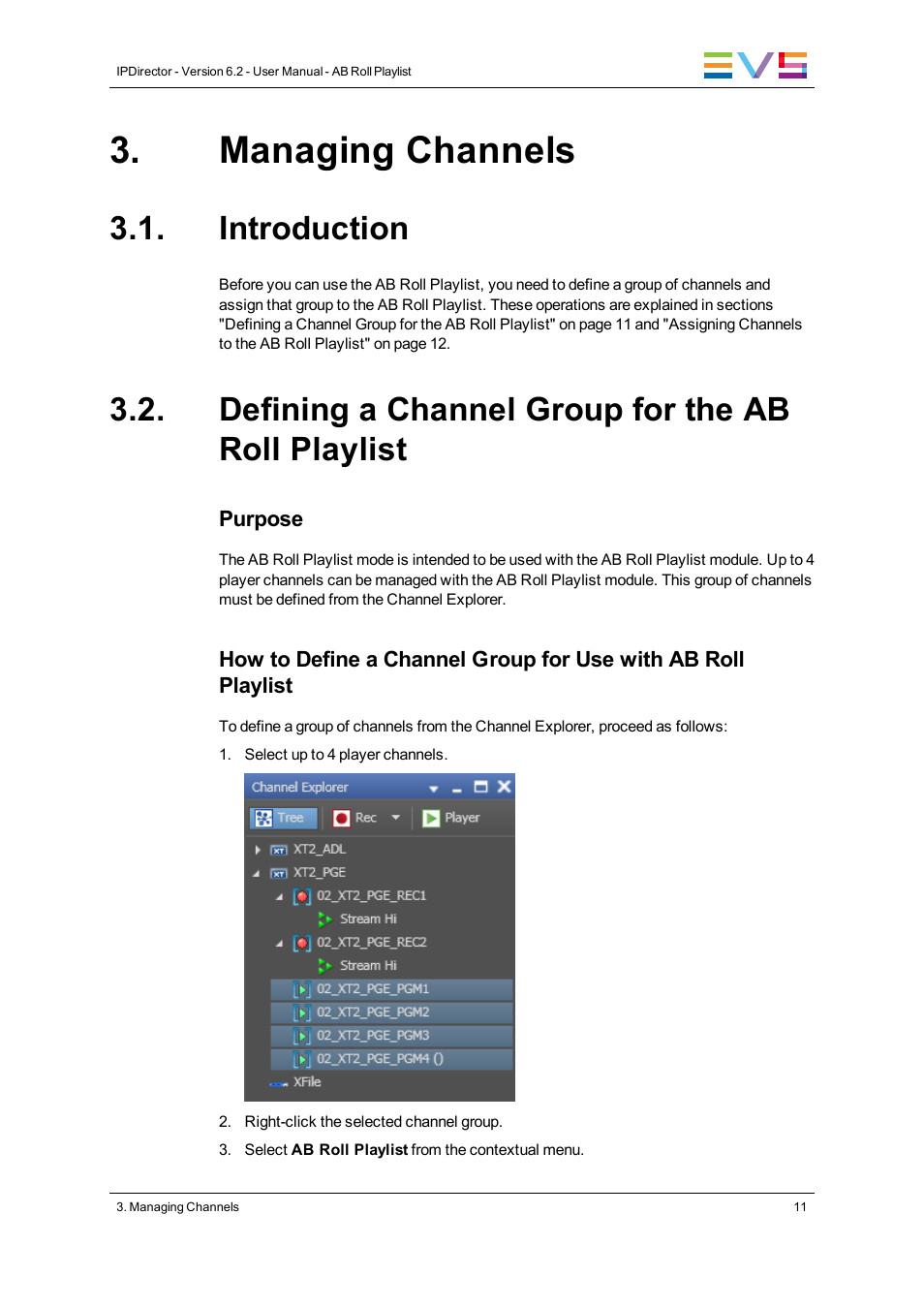 Managing channels, Introduction, Defining a channel group for the ab roll playlist | EVS IPDirector Version 6.2 - June 2013 AB ROLL PLAYLIST User Manual User Manual | Page 19 / 52