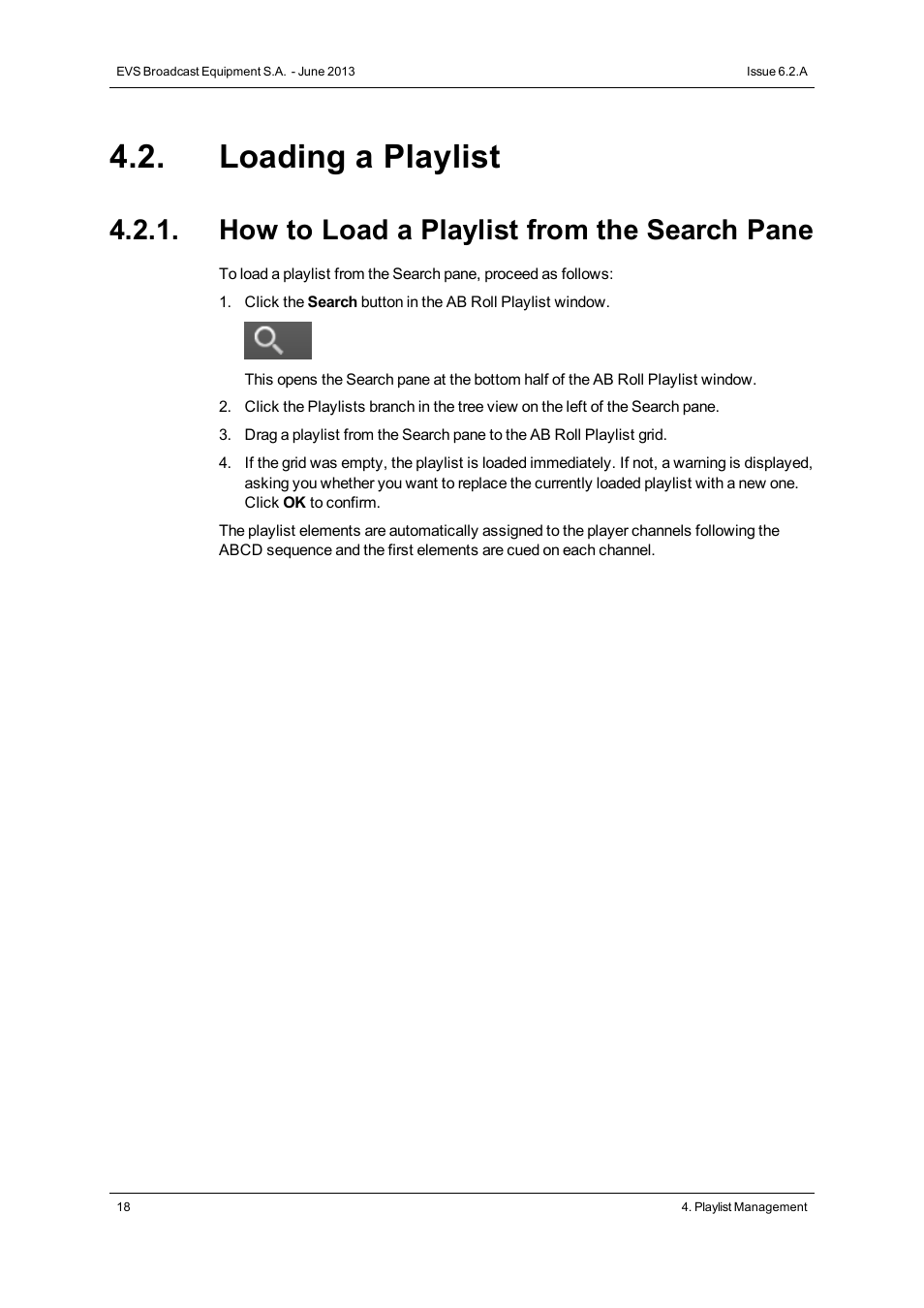 Loading a playlist, How to load a playlist from the search pane | EVS IPDirector Version 6.2 - June 2013 AB ROLL PLAYLIST User Manual User Manual | Page 26 / 52